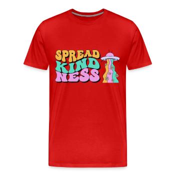 Spread Kindness Script with Colorful UFO Rainbow - Men's Premium Organic T-Shirt - red - Front - Damien (186cm)