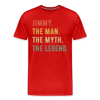 James Jimmy First Name Short Form Man Myth Legend - Men's Premium Organic T-Shirt - red - Front - Damien (186cm)