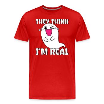 Cute Ghost Funny Saying Halloween Comic - Men's Premium Organic T-Shirt - red - Front - Damien (186cm)