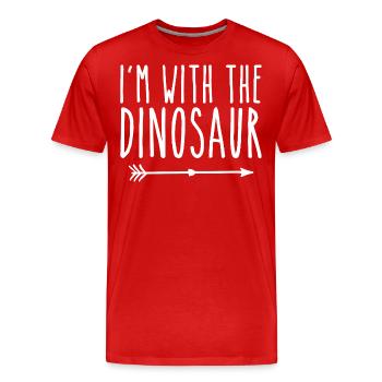 Ich bin mit dem Dinosaurier Erwachsene Kinder Männer Frauen Kostüm - Männer Premium Bio T-Shirt - Rot - Vorne - Damien (186cm)