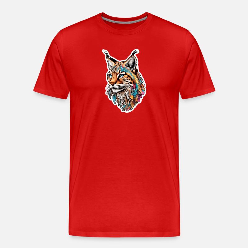 Luchs-Kopf mit buntem Tribal-Muster - Männer Premium Bio T-Shirt - Rot