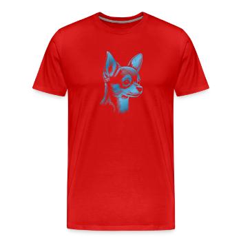 Chihuahua, poil court, tête de chien, dessin bleu - T-shirt bio Premium Homme - rouge - Devant - Damien (186cm)