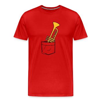 Brusttasche Trompete Unterwegs - Männer Premium Bio T-Shirt - Rot - Vorne - Damien (186cm)