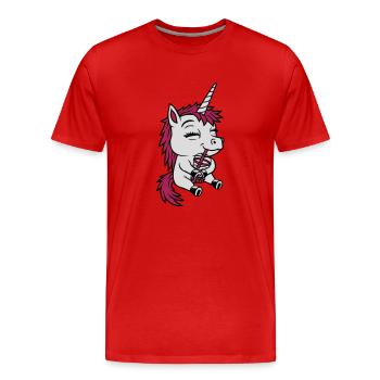 Boba Tea Drinking Unicorn - Men's Premium Organic T-Shirt - red - Front - Damien (186cm)