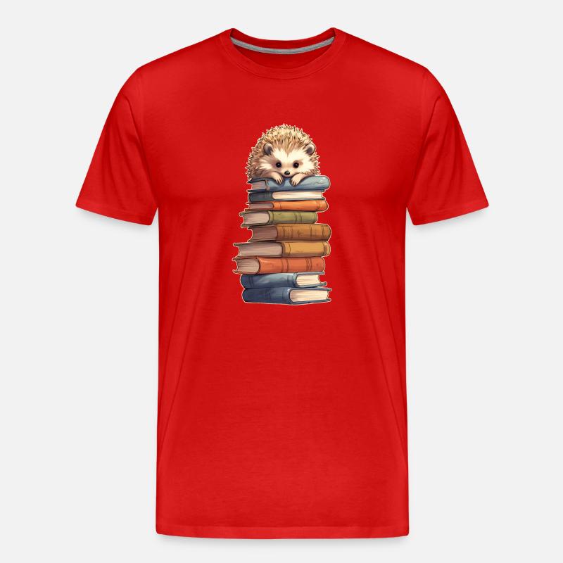 Igel auf Bücherstapel - Männer Premium Bio T-Shirt - Rot