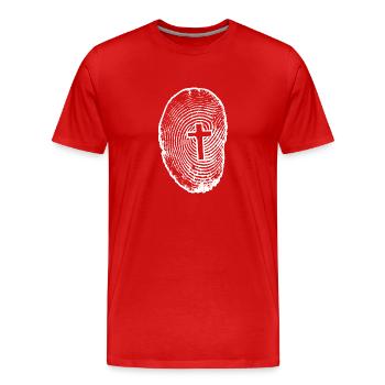 Fingerabdruck Kreuz Christlich Katholisch Symbol - Männer Premium Bio T-Shirt - Rot - Vorne - Damien (186cm)