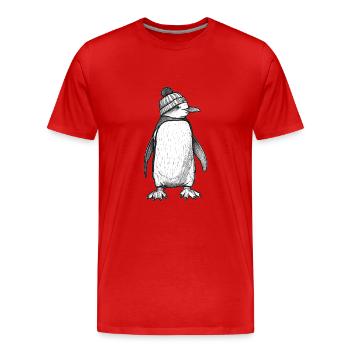 Cool penguin with cap - Men's Premium Organic T-Shirt - red - Front - Damien (186cm)