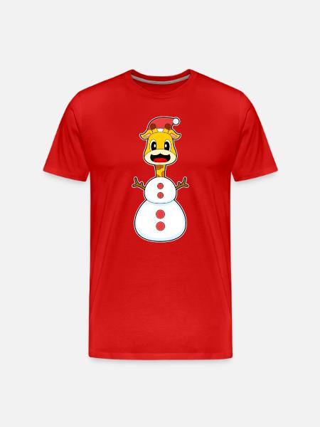 Giraffe Christmas Snowman - Men's Premium Organic T-Shirt - red
