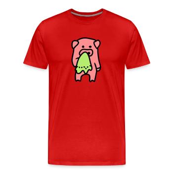 Pig sad / sick 3 - Men's Premium Organic T-Shirt - red - Front - Damien (186cm)