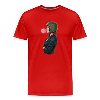 Coole Motorradfahrerin Bikerin kaut Kaugummi - Männer Premium Bio T-Shirt - Rot - Vorne - Damien (186cm)