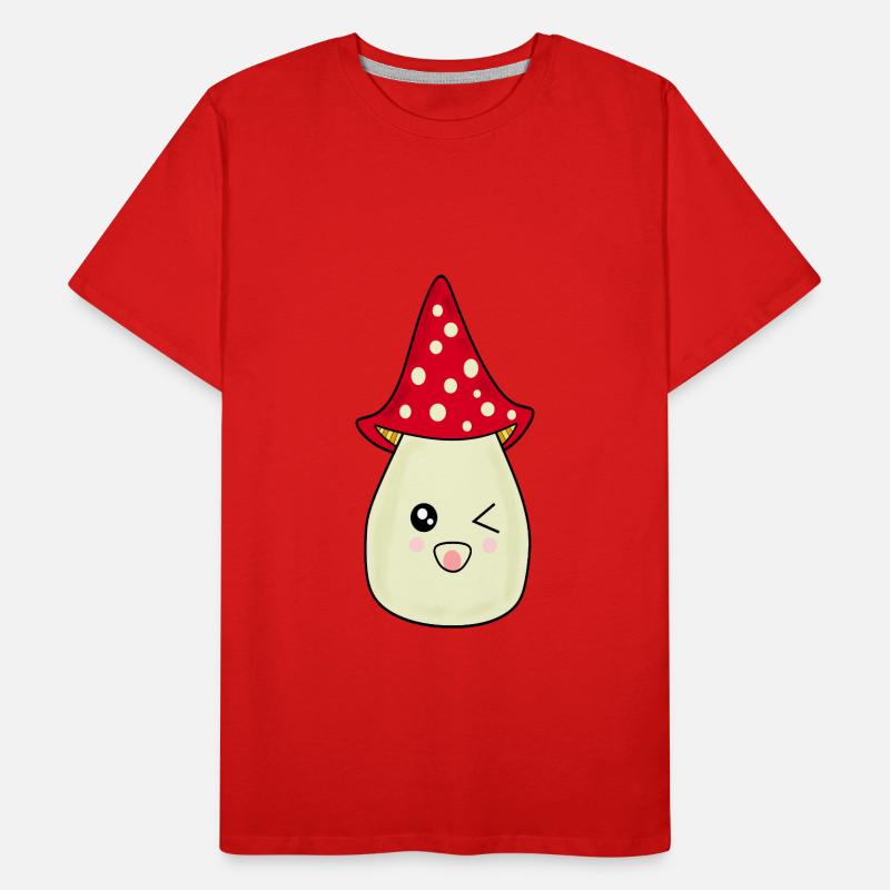 Kawaii champignon Toadstool mignon rouge avec visage T-shirt bio Premium Homme