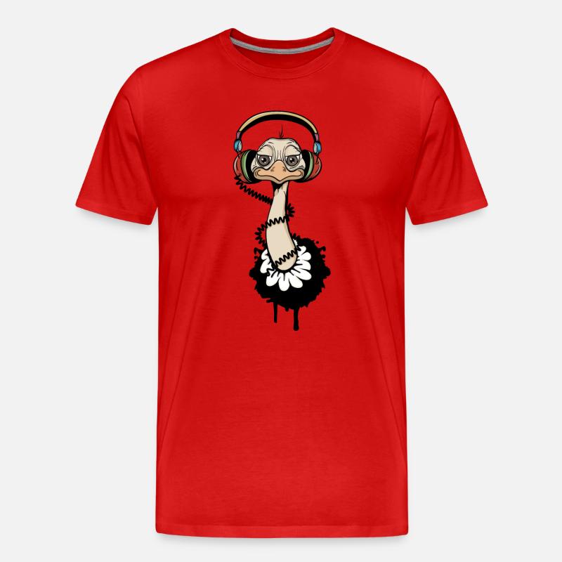cooler Vogel Strauß mit Kopfhörer - Männer Premium Bio T-Shirt - Rot