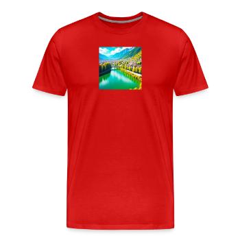 Vallée Émeraude et Village Alpin - T-shirt bio Premium Homme - rouge - Devant - Damien (186cm)