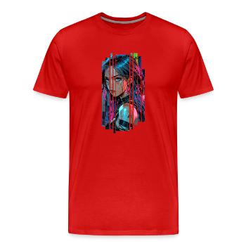Cyber femme Urban city néon - T-shirt bio Premium Homme - rouge - Devant - Damien (186cm)