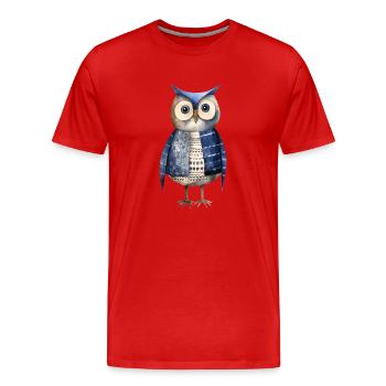 T-shirt d’explorateur hibou lunatique - Nature et aventure - T-shirt bio Premium Homme - rouge - Devant - Damien (186cm)