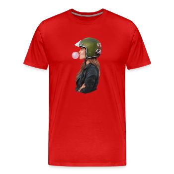 Coole Motorradfahrerin Bikerin kaut Kaugummi - Männer Premium Bio T-Shirt - Rot - Vorne - Damien (186cm)