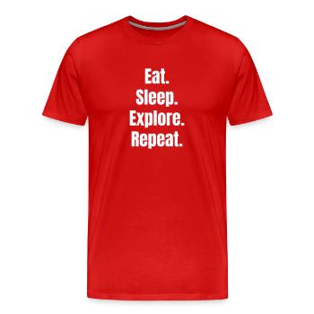 Entdeckung bei Wandern, Camping oder Sport - Männer Premium Bio T-Shirt - Rot - Vorne - Damien (186cm)