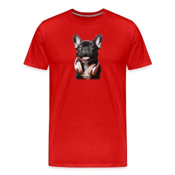 French bulldog with headphones - Men's Premium Organic T-Shirt - red - Front - Damien (186cm)