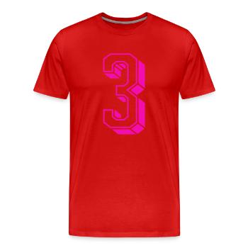 Zahl drei - Nummer 3 pink Mädchen Trikotnummer - Männer Premium Bio T-Shirt - Rot - Vorne - Damien (186cm)