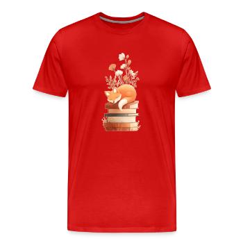 Fuchs auf Bücherstapel - Männer Premium Bio T-Shirt - Rot - Vorne - Damien (186cm)