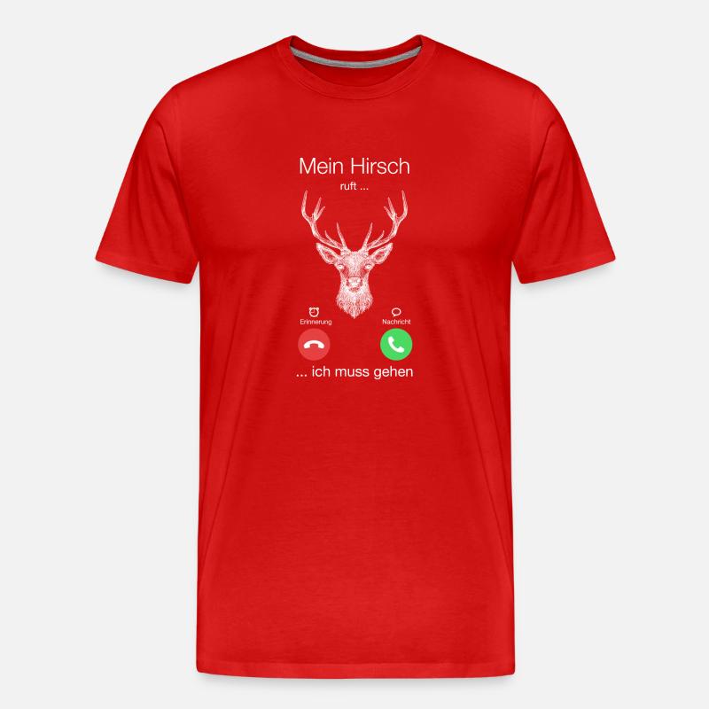 Geschenk Anruf Hirsch ruft - Männer Premium Bio T-Shirt - Rot