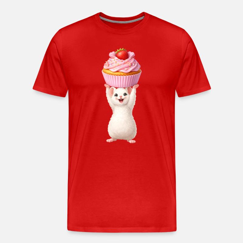 Niedliche Maus mit Erdbeer Cupcake - Männer Premium Bio T-Shirt - Rot