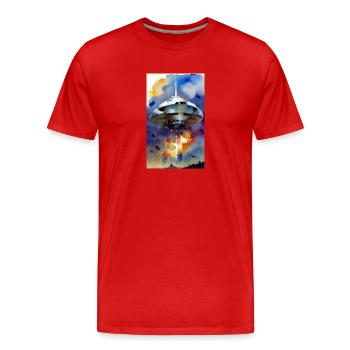 Alien | UFO | Raumschiff | UAP | Wasserfarben - Männer Premium Bio T-Shirt - Rot - Vorne - Damien (186cm)
