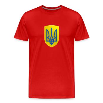 Armoiries de l’Ukraine Trident Gyrfalcon Trident Bleu Jaune - T-shirt bio Premium Homme - rouge - Devant - Damien (186cm)