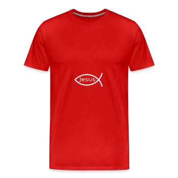 Jesusfisch weiß Ichthys Fisch Jesus - Männer Premium Bio T-Shirt - Rot - Vorne - Damien (186cm)
