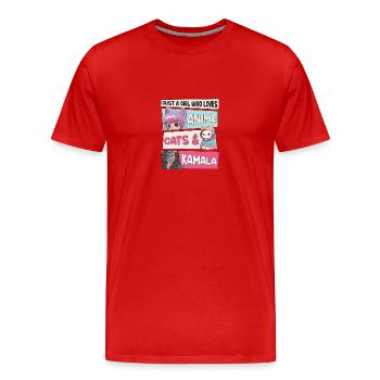 Cat Ladies for Kamala - Anime, Cats and Kamala 24 - Men's Premium Organic T-Shirt - red - Front - Damien (186cm)