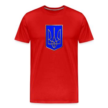 Ukraine Coat of Arms Shield Trident Trident Gold Look 1 - Men's Premium Organic T-Shirt - red - Front - Damien (186cm)