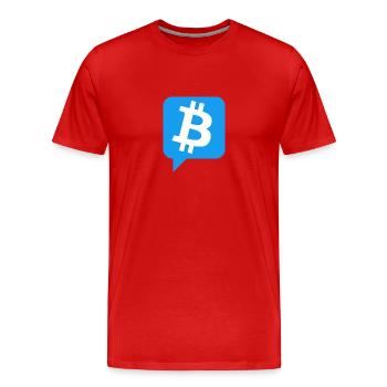 Bitcoin Logo in Blau - Männer Premium Bio T-Shirt - Rot - Vorne - Damien (186cm)