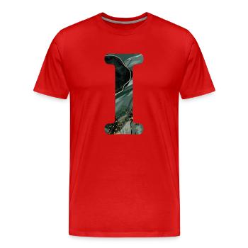 Lettre i marbré vert - T-shirt bio Premium Homme - rouge - Devant - Damien (186cm)