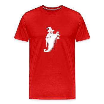 Schwebendes Halloween Gespenst mit Lampe - Männer Premium Bio T-Shirt - Rot - Vorne - Damien (186cm)