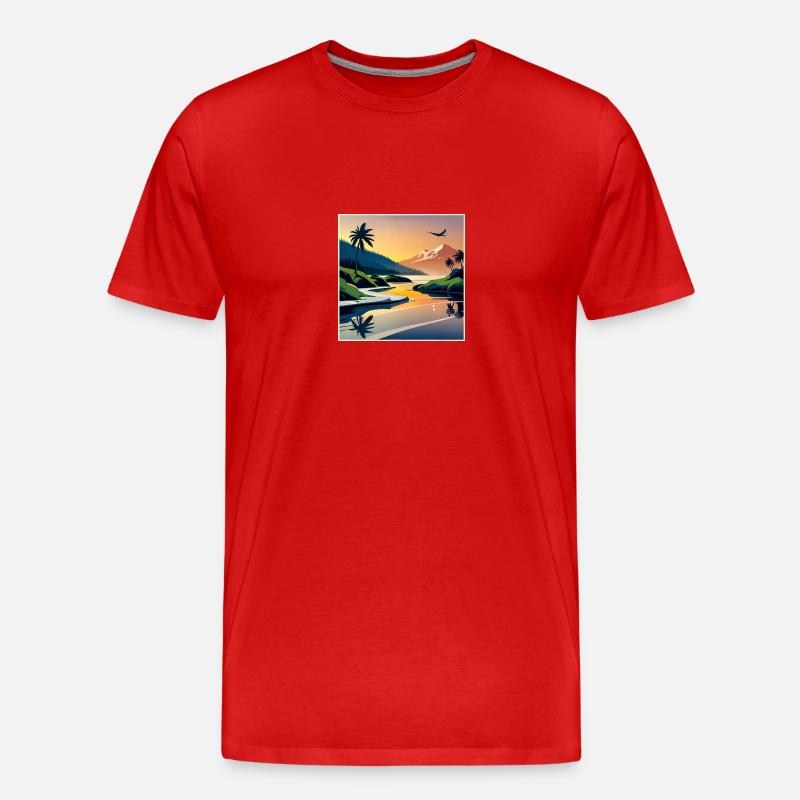 Warme Landschaft gezeichnet - Männer Premium Bio T-Shirt - Rot