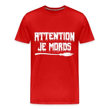 attention je mords - T-shirt bio Premium Homme - rouge - Devant - Damien (186cm)