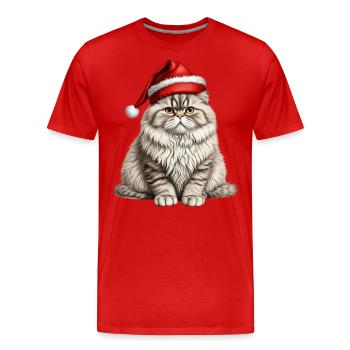 Christmas Persian cat - Men's Premium Organic T-Shirt - red - Front - Damien (186cm)