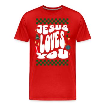 Jesus loves You - Christians Retro Ugly Christmas - Men's Premium Organic T-Shirt - red - Front - Damien (186cm)