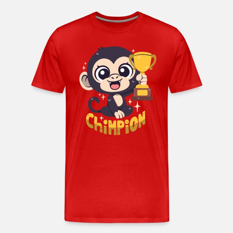 Schimpansen-Champion mit Pokal (Wortwitz) - Männer Premium Bio T-Shirt - Rot