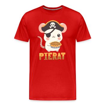 Piraten-Ratte mit Kuchen - Männer Premium Bio T-Shirt - Rot - Vorne - Damien (186cm)