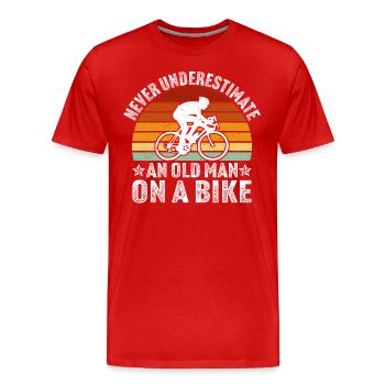 Never underestimate an old man on a bike - Men's Premium Organic T-Shirt - red - Front - Damien (186cm)