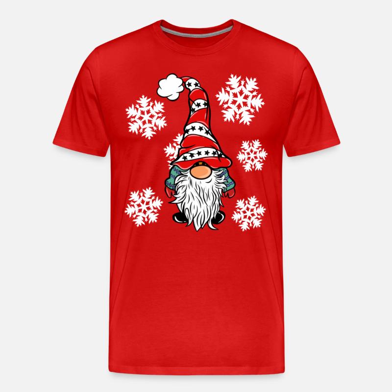 Wichtel mit Schneeflocken - Männer Premium Bio T-Shirt - Rot