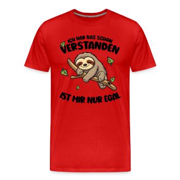 Faultier Lustiger Spruch: ... ist mir nur egal - Männer Premium Bio T-Shirt - Rot - Vorne - Damien (186cm)