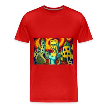 Frau in Antoni Gaudi´s Traumwelt - Männer Premium Bio T-Shirt - Rot - Vorne - Damien (186cm)