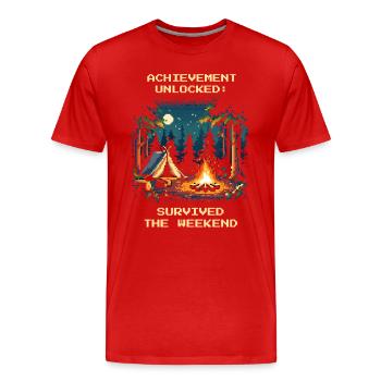 Achievement Unlocked Bushcraft Wochenende Überlebt - Männer Premium Bio T-Shirt - Rot - Vorne - Damien (186cm)