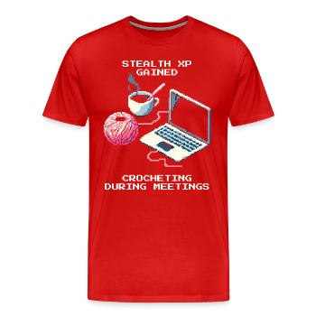 Crochet furtif en réunion | Fil fait à la main - T-shirt bio Premium Homme - rouge - Devant - Damien (186cm)