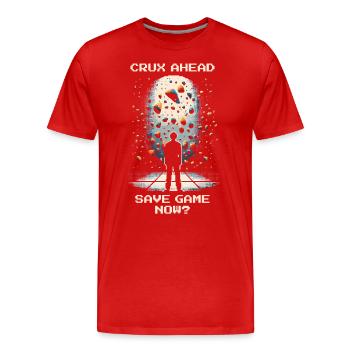 Crux en perspective | Bouldering Pixel Art Kneebar - T-shirt bio Premium Homme - rouge - Devant - Damien (186cm)