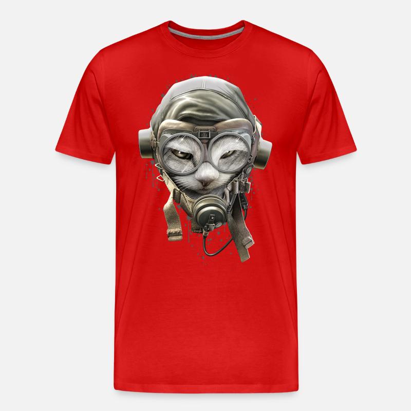 PILOTCAT (Spritzer) - Männer Premium Bio T-Shirt - Rot