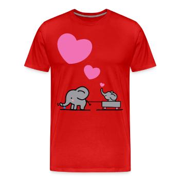 Großer Elefant zieht kleinen Elefanten mit Herz - Männer Premium Bio T-Shirt - Rot - Vorne - Damien (186cm)