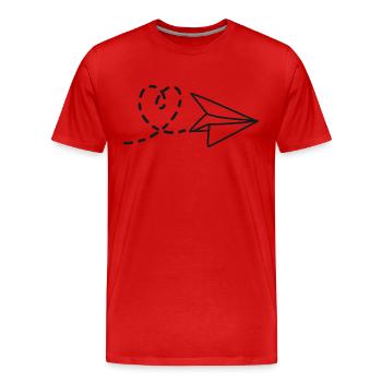 Amour et aventure coeur avec avion en papier - T-shirt bio Premium Homme - rouge - Devant - Damien (186cm)
